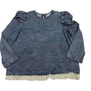 Anna Denim Blouse with Lace Hem
